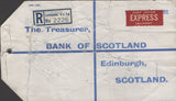 141249 1953 'HVP' REGISTERED EXPRESS PARCEL TAG LONDON TO EDINBURGH WITH KGVI 5S RED (SG510) AND 10S ULTRAMARINE (SG511).