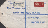 141250 1953 'HVP' REGISTERED EXPRESS PARCEL TAG LONDON TO EDINBURGH WITH KGVI 5S RED (SG510) AND 10S ULTRAMARINE (SG511).