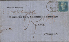 141259 1856 PRINTED MATTER CIRCULAR LIVERPOOL TO PIEMONT, ITALY WITH 2D BLUE PL.5 (SG34).