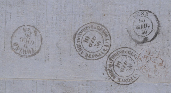 141259 1856 PRINTED MATTER CIRCULAR LIVERPOOL TO PIEMONT, ITALY WITH 2D BLUE PL.5 (SG34).