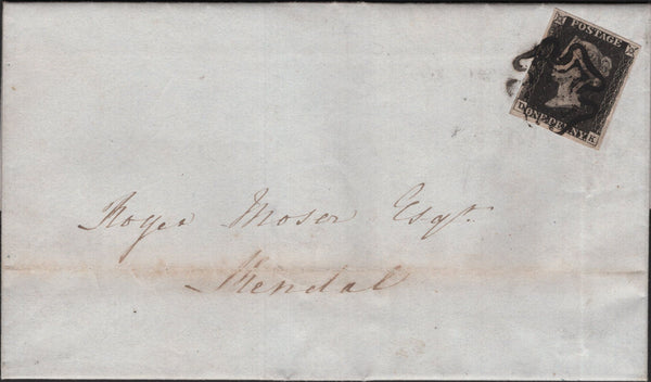 141263 1841 MAIL WATERHEAD, WESTMORLAND TO KENDAL 1D BLACK PL.6 (SG2)(DK).