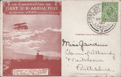 141266 1911 FIRST U.K. AERIAL POST LONDON POSTCARD IN RED-BROWN TO TOWER OF LETHENDEY,  PERTHSHIRE.
