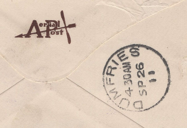141268  1911 FIRST U.K. AERIAL POST LONDON EMERGENCY ENVELOPE IN DARK BROWN LONDON TO DUMFRIES.