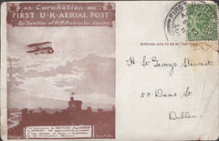 141270 1911 FIRST U.K. AERIAL POST LONDON POSTCARD REPRINT IN BROWN TO DUBLIN.