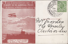 141272 1911 FIRST U.K. AERIAL POST LONDON POSTCARD IN RED-BROWN TO CLACTON ON SEA.