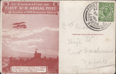141273 1911 FIRST U.K. AERIAL POST LONDON POSTCARD RED-BROWN TO EAST DEREHAM, NORFOLK.