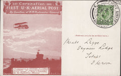 141274 1911 FIRST U.K. AERIAL POST LONDON POSTCARD IN RED-BROWN TO TOTNES, DEVON.