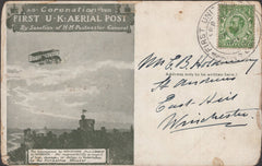141276 1911 FIRST U.K. AERIAL POST LONDON POSTCARD IN OLIVE GREEN TO WINCHESTER,  HANTS.