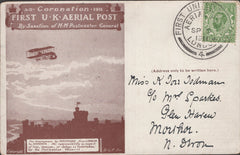141280  1911 FIRST U.K. AERIAL POST LONDON POSTCARD IN BROWN TO MORTEHOE, NORTH DEVON..