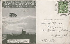 141283 1911 FIRST U.K. AERIAL POST LONDON POSTCARD IN OLIVE-GREEN TO UPMINSTER, ESSEX.