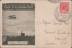 141284 1911 FIRST U.K. AERIAL POST LONDON EMERGENCY ENVELOPE IN OLIVE-GREEN, WITH INSERT, TO THE AERIAL POST OFFICES IN ALDWYCH.