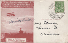141287 1911 FIRST U.K. AERIAL POST LONDON POSTCARD IN RED-BROWN SIGNED BY THE DESIGNER 'WARWICK LENDON'.