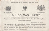 141294 1911 FIRST U.K. AERIAL POST LONDON POSTCARD IN BROWN TO BECKENHAM, KENT WITH 'J. AND J. COLMAN' ADVERT. '