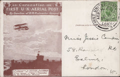 141297 1911 FIRST U.K. AERIAL POST LONDON POSTCARD REPRINT IN BROWN TO EALING, LONDON.