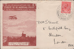 141298 1911 FIRST U.K. AERIAL POST LONDON EMERGENCY ENVELOPE IN RED-BROWN TO LONDON.