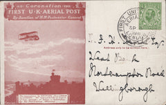 141302 1911 FIRST U.K. AERIAL POST LONDON POSTCARD IN RED-BROWN TO WELLINGBOROUGH WITH 'D.H. EVANS AND CO. ' HANDSTAMP ON REVERSE.