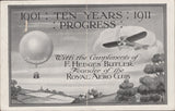141303 1911 FIRST U.K. AERIAL POST  LONDON POSTCARD IN BROWN TO BRISTOL WITH 'ROYAL AERO CLUB' ADVERT.