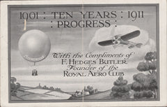 141303 1911 FIRST U.K. AERIAL POST  LONDON POSTCARD IN BROWN TO BRISTOL WITH 'ROYAL AERO CLUB' ADVERT.
