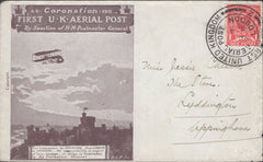 141304 1911 FIRST U.K. AERIAL POST LONDON ENVELOPE IN PURPLE-BROWN TO LYDDINGTON, RUTLAND.