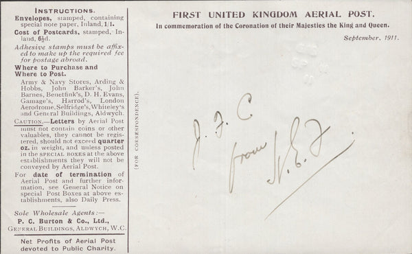 141304 1911 FIRST U.K. AERIAL POST LONDON ENVELOPE IN PURPLE-BROWN TO LYDDINGTON, RUTLAND.