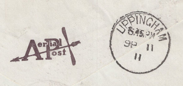 141304 1911 FIRST U.K. AERIAL POST LONDON ENVELOPE IN PURPLE-BROWN TO LYDDINGTON, RUTLAND.