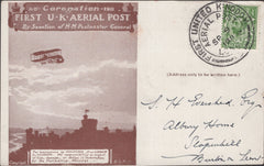 141305 1911 FIRST U.K. AERIAL POST LONDON POSTCARD IN BROWN TO BURTON ON TRENT WITH 'SCHWEPPES LIMITED' ADVERT ON REVERSE.