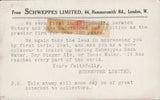 141305 1911 FIRST U.K. AERIAL POST LONDON POSTCARD IN BROWN TO BURTON ON TRENT WITH 'SCHWEPPES LIMITED' ADVERT ON REVERSE.