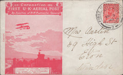 141308 1911 FIRST U.K. AERIAL POST LONDON ENVELOPE IN RED TO ETON, WINDSOR.