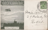 141309 1911 FIRST U.K. AERIAL POST LONDON POSTCARD OLIVE-GREEN TO BEDFORD.