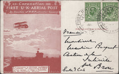 141316 1911 FIRST U.K. AERIAL POST LONDON POSTCARD IN RED-BROWN TO FRANCE.