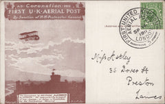 141323 1911 FIRST U.K. AERIAL POST THREE LONDON REPRINT POSTCARDS IN BROWN TO SAME ADDRESSEE IN PRESTON WITH COMMENTS ON THE WEATHER.