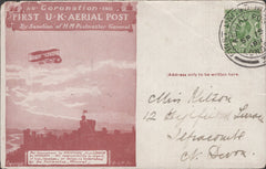 141324 1911 FIRST U.K. AERIAL POST LONDON POSTCARD IN RED-BROWN TO ILFRACOMBE. DEVON.
