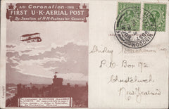 141328  1911 FIRST U.K. AERIAL POST LONDON REPRINT POSTCARD IN BROWN TO CHRISTCHURCH, NEW ZEALAND.