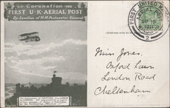 141329 1911 FIRST U.K. AERIAL POST LONDON POSTCARD REPRINT IN OLIVE- GREEN FROM WINDOR TO CHELTENHAM.