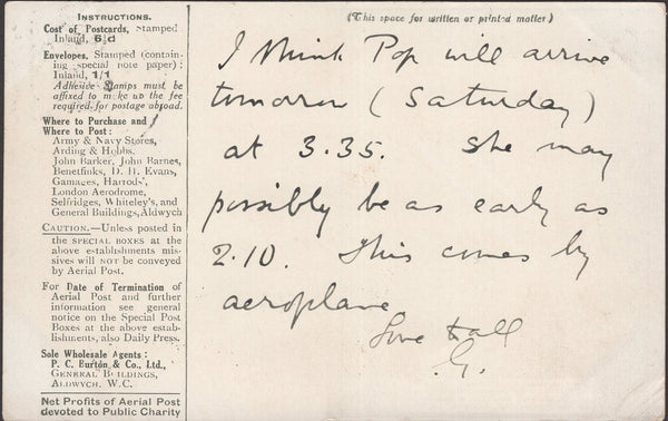 141329 1911 FIRST U.K. AERIAL POST LONDON POSTCARD REPRINT IN OLIVE- GREEN FROM WINDOR TO CHELTENHAM.