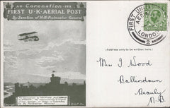 141330 1911 FIRST U.K. AERIAL POST LONDON POSTCARD IN OLIVE-GREEN TO BEAULY, SCOTLAND.
