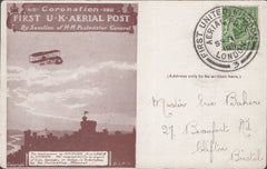 141331 1911 FIRST U.K. AERIAL POST LONDON POSTCARD IN BROWN TO BRISTOL.