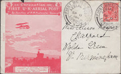 141334 1911 FIRST U.K. AERIAL POST LONDON ENVELOPE IN RED TO WYLDE GREEN, BIRMINGHAM.