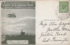 141336 1911 FIRST U.K. AERIAL POST LONDON POSTCARD IN OLIVE-GREEN TO WEST KENSINGTON.
