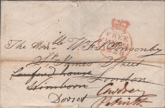 141339 1828 FREE MAIL TO LONDON REDIRECTED TO WIMBORNE AND PETWORTH WITH 'WIMBORNE' UDC (DT722).