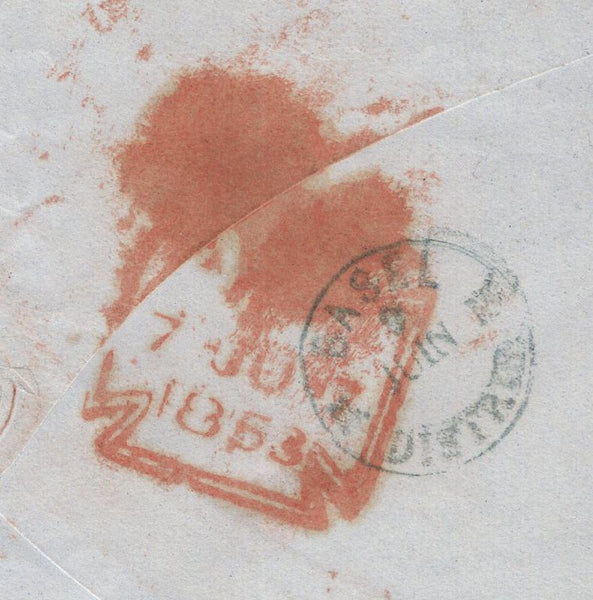 141341 1853 MAIL LONDON TO A POSTE RESTANTE IN BASLE, SWITZERLAND WITH 1D RED (SG8).