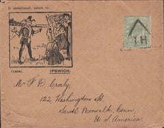 141355 1906 MAIL FROM WHITFIELD KING, STAMP  DEALER OF IPSWICH TO U.S.A. WITH 'REBUS' RETURN ADDRESS.