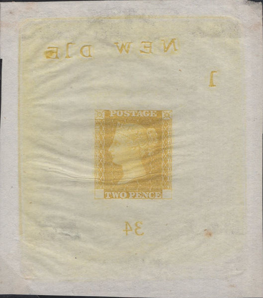 141369 1871 2D BLUE DIE PROOF CHROME-YELLOW ON THIN WHITE WOVE PAPER ENDORSED 'NEW DIE/34' (SPEC DP46b).