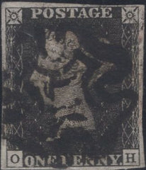 141371 1840/41 1D PL.9 MATCHED PAIR 1D BLACK (SG2) AND 1D RED (SG7) LETTERED OH.
