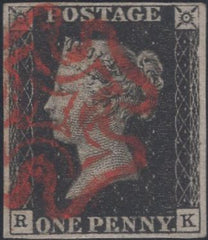 141372 1840/41 1D PL.9 MATCHED PAIR 1D BLACK (SG2) AND 1D RED (SG7) LETTERED RK.