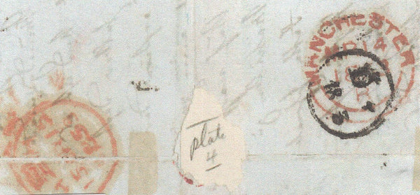 141375 1853 MAIL MANCHESTER TO FRANKFURT 2D IMPERFORATE BLUE PL.4 (SG14) X 4.