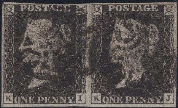 141378 1840 1D GREY-BLACK PL.8 (SG3) FINE USED HORIZONTAL PAIR KI KJ.