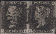 141378 1840 1D GREY-BLACK PL.8 (SG3) FINE USED HORIZONTAL PAIR KI KJ.