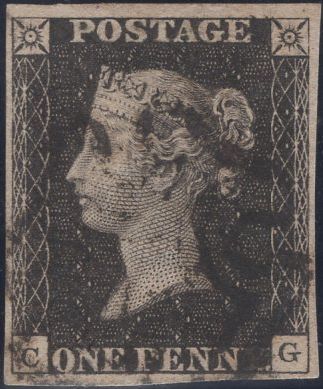 141379  1840 1D GREY-BLACK PL.8 (SG3) (CG) FINE USED.