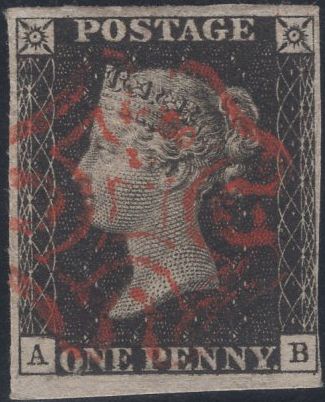 141380 1840 1D BLACK PL.8 (SG2)(AB)  FINE USED.